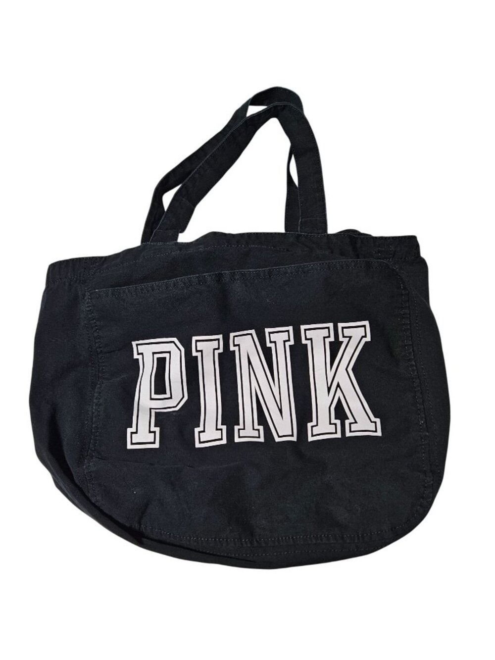 Victorias Secret PINK Tote Bag Black White Collegiate Logo Canvas Shopper Y2K